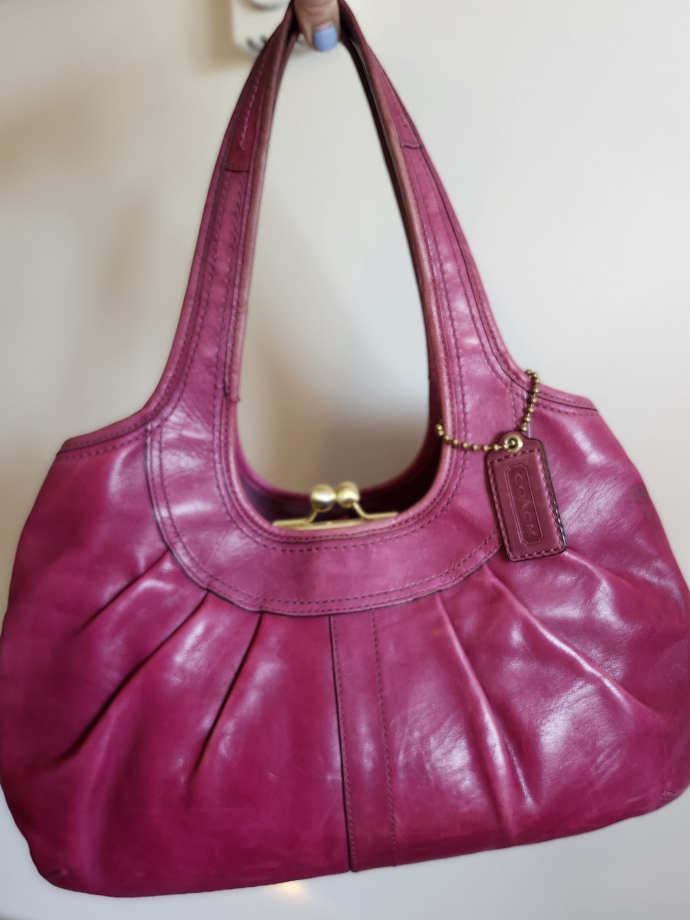 Vintage Coach Ergo Magenta Leather Pleated Shoulder Bag